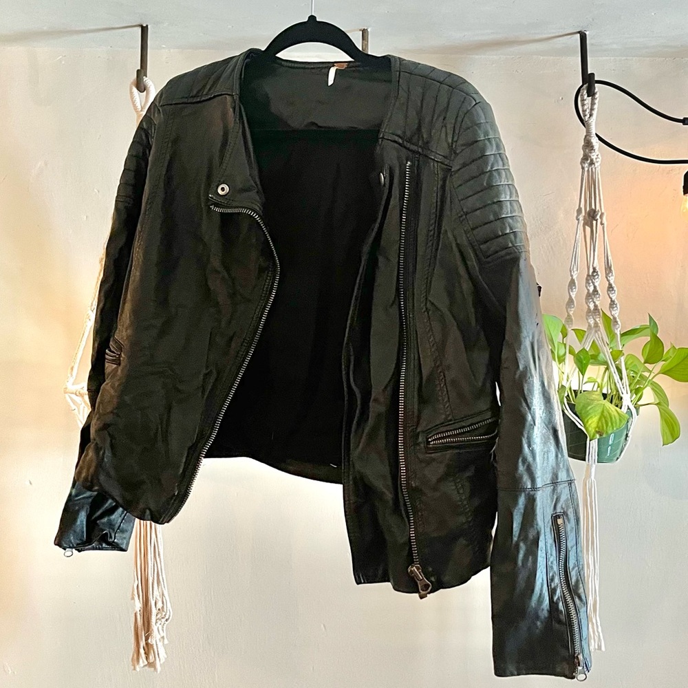 Free People Faux Leather Bomber Jacket